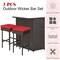 Costway 3PCS Patio Rattan Wicker Bar Table Stools Dining Set Cushioned Chairs Garden Red